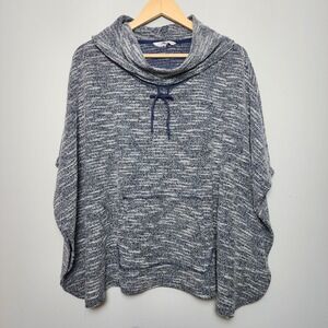 Cleo Space Dye Knit Cowl Neck Poncho Sweater Navy Blue White One Size